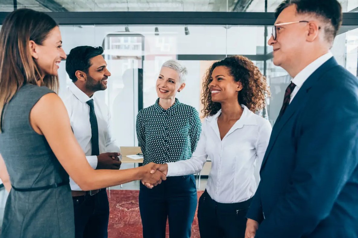 Job seeker meeting employers after a successful interview