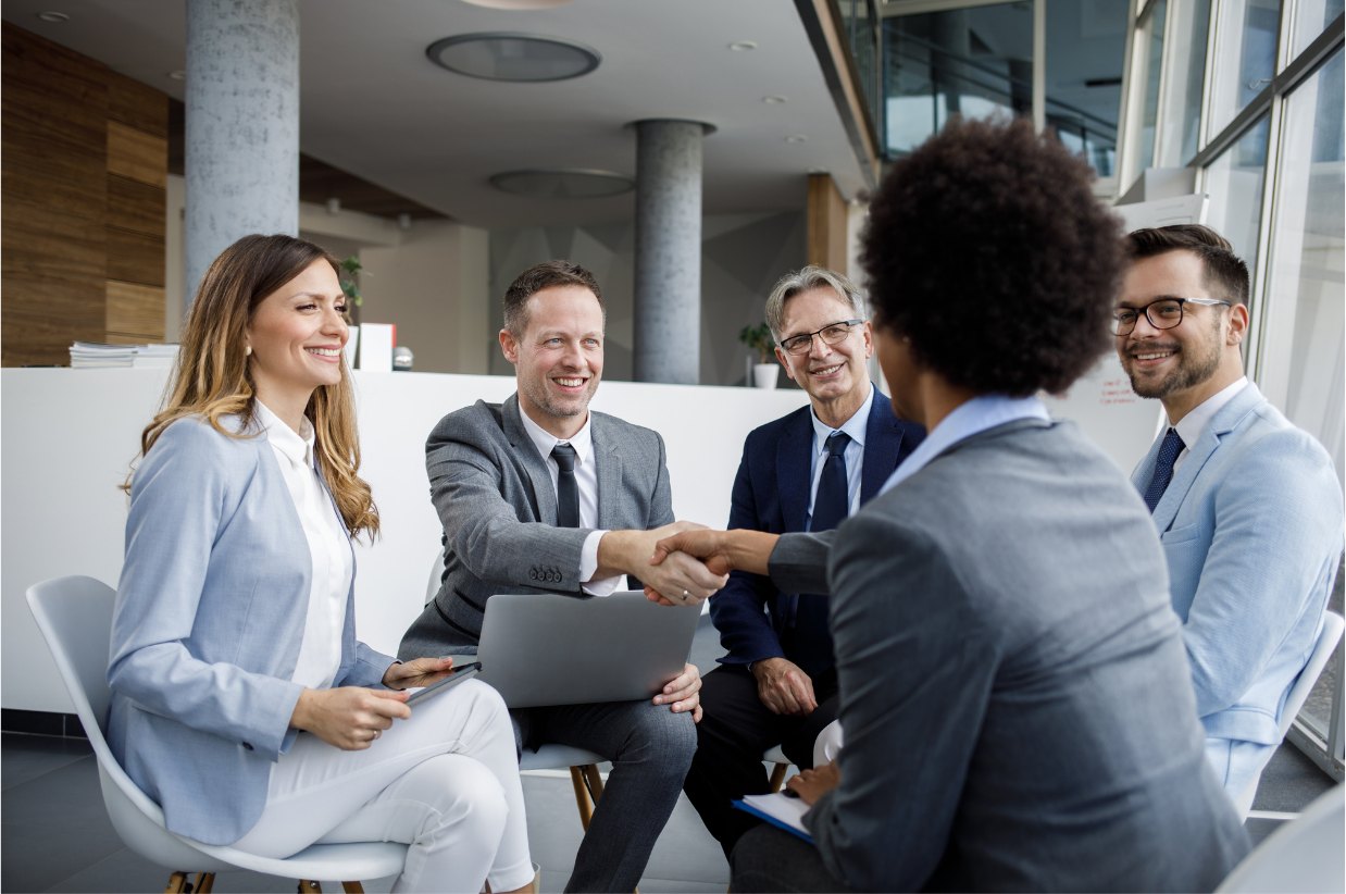 Job seeker accepting an offer with a handshake